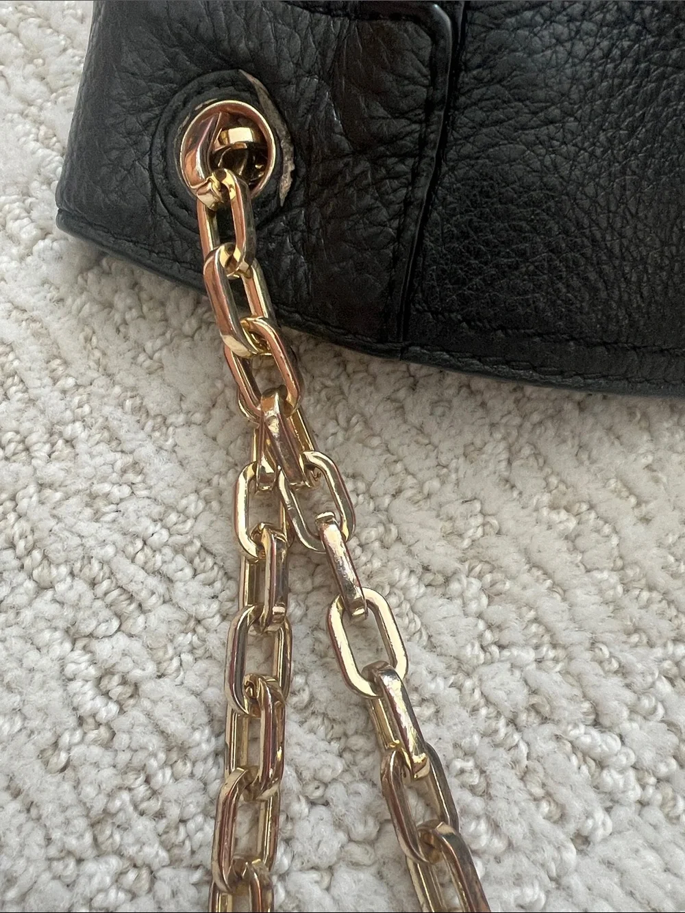 Tory Burch Black Leather Tote with Gold Logo & Chain Straps